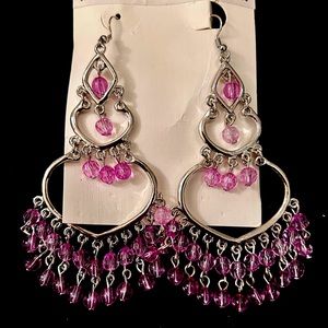 Silver and Purple Heart shaped tiered earrings